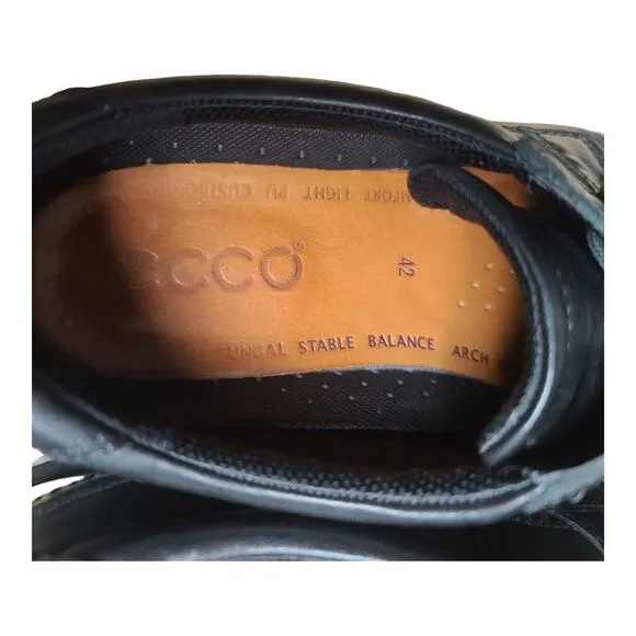Ecco Black Leather Lace Up Oxford Derby  Shoes Men's Size 42 8 - 8 1/2
