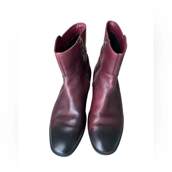 ECCO Burgundy Leather Ankle Boots with Side Zip, Women's Size 38/US7