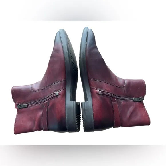 ECCO Burgundy Leather Ankle Boots with Side Zip, Women's Size 38/US7