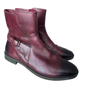 ECCO Burgundy Leather Ankle Boots with Side Zip, Women's Size 38/US7