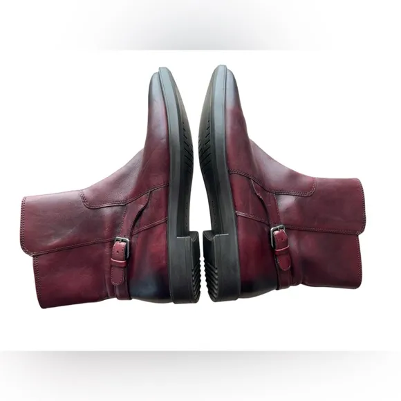 ECCO Burgundy Leather Ankle Boots with Side Zip, Women's Size 38/US7