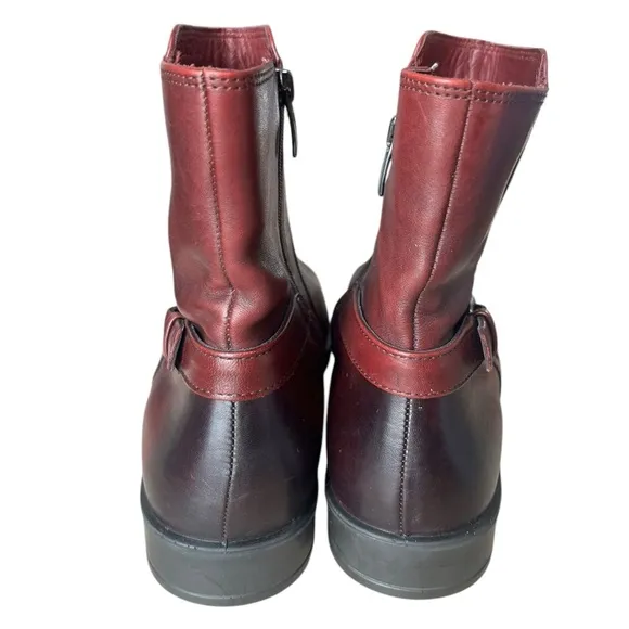 ECCO Burgundy Leather Ankle Boots with Side Zip, Women's Size 38/US7