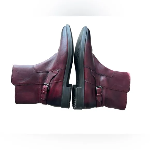 ECCO Burgundy Leather Ankle Boots with Side Zip, Women's Size 38/US7