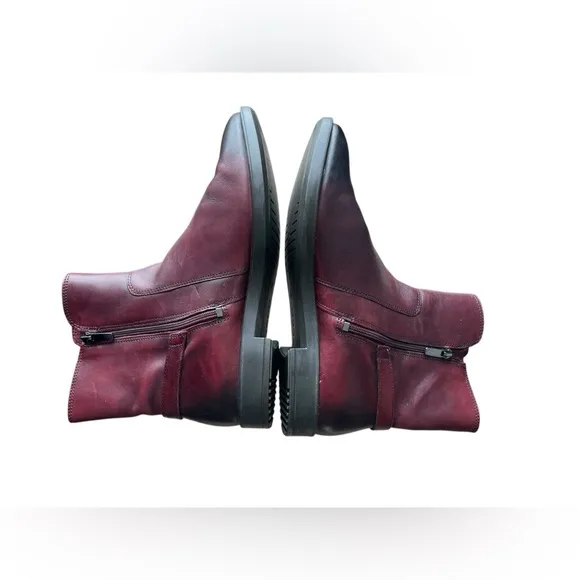 ECCO Burgundy Leather Ankle Boots with Side Zip, Women's Size 38/US7