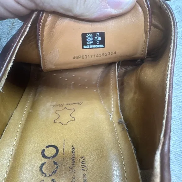 Ecco Dress London Derby Oxford Mens 12.5 (46) Brown Leather shoes Extra Wide
