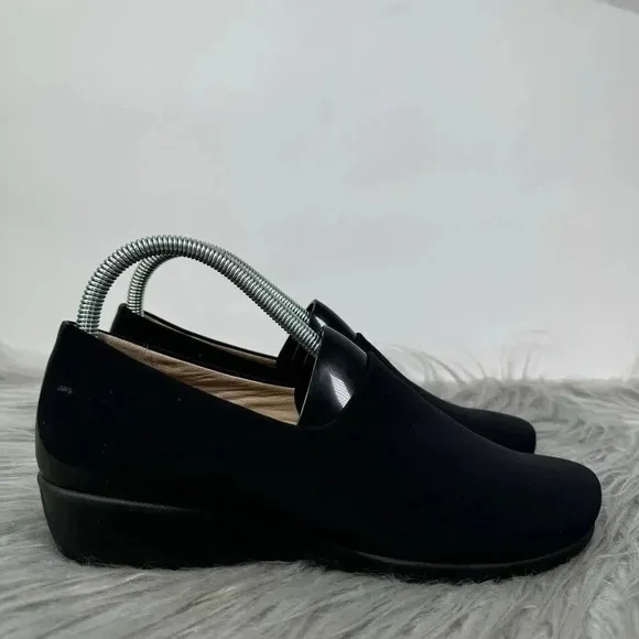 Ecco Felicia Shoes Womens Size 8 Black Stretch Leather Low Slip On
