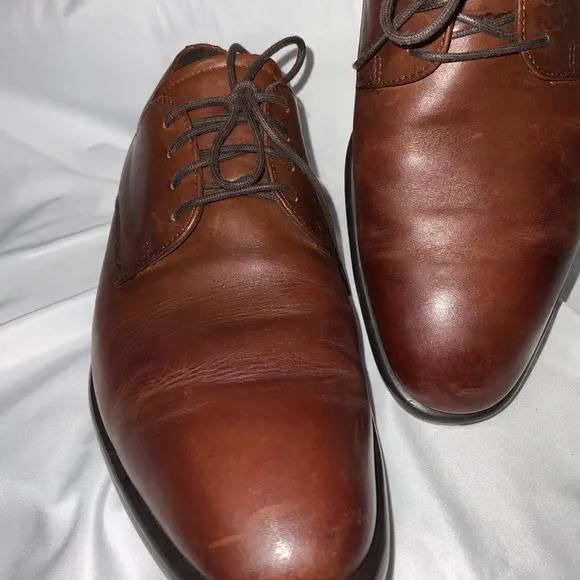 ECCO London Plain Toe Almond Brown Leather Derby Oxford  Dress Shoe 9/9.5. EU 43