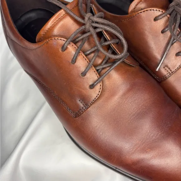 ECCO London Plain Toe Almond Brown Leather Derby Oxford  Dress Shoe 9/9.5. EU 43
