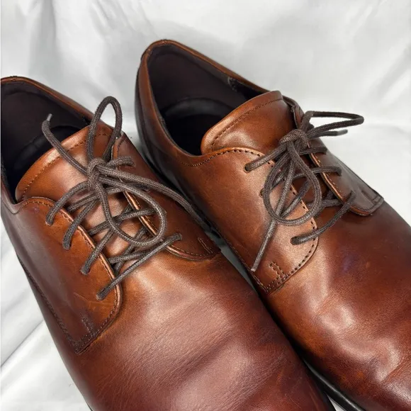 ECCO London Plain Toe Almond Brown Leather Derby Oxford  Dress Shoe 9/9.5. EU 43