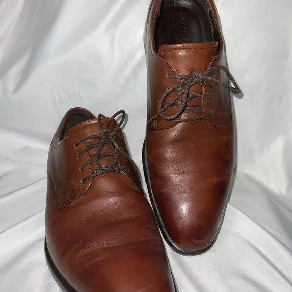 ECCO London Plain Toe Almond Brown Leather Derby Oxford  Dress Shoe 9/9.5. EU 43