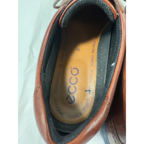 ECCO Mens 46 12-12.5 Helsinki Men's Leather Bike Toe Derby Shoe Brown Leather