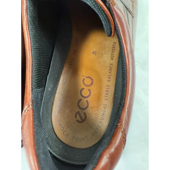 ECCO Mens 46 12-12.5 Helsinki Men's Leather Bike Toe Derby Shoe Brown Leather