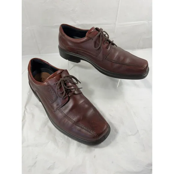 ECCO Mens 46 12-12.5 Helsinki Men's Leather Bike Toe Derby Shoe Brown Leather