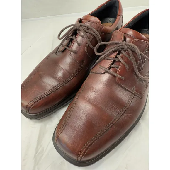 ECCO Mens 46 12-12.5 Helsinki Men's Leather Bike Toe Derby Shoe Brown Leather