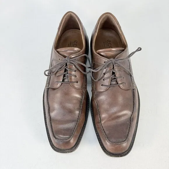 Ecco Men's Shoe Windsor Brown Leather Apron Toe Derby Dress Shoes US 11 EU 44