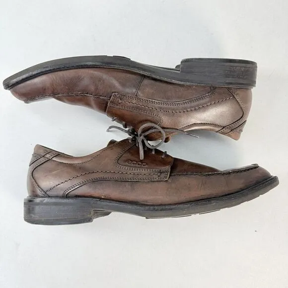 Ecco Men's Shoe Windsor Brown Leather Apron Toe Derby Dress Shoes US 11 EU 44
