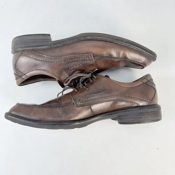 Ecco Men's Shoe Windsor Brown Leather Apron Toe Derby Dress Shoes US 11 EU 44