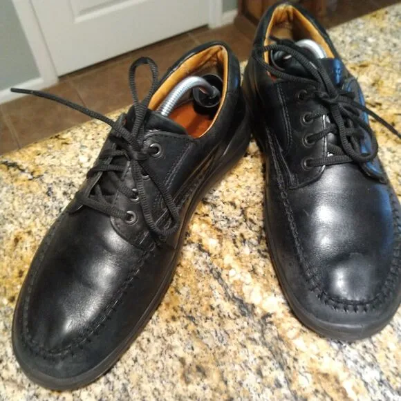 Ecco Moc Toe Leather Derby Vegetable Tanned Black Oxford Shoes Men's Size US 11