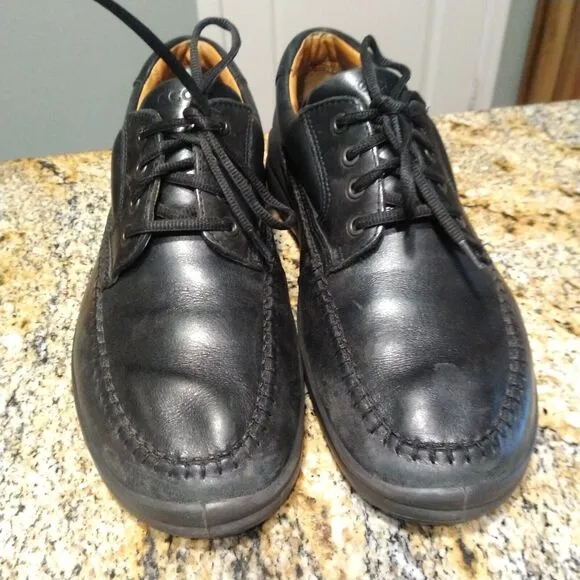 Ecco Moc Toe Leather Derby Vegetable Tanned Black Oxford Shoes Men's Size US 11
