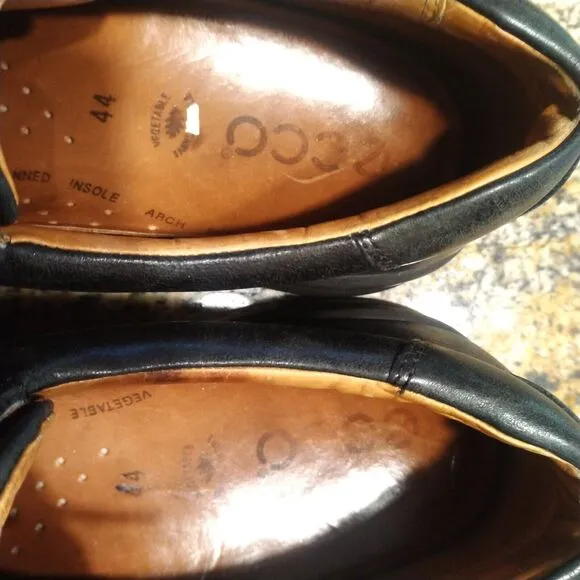 Ecco Moc Toe Leather Derby Vegetable Tanned Black Oxford Shoes Men's Size US 11