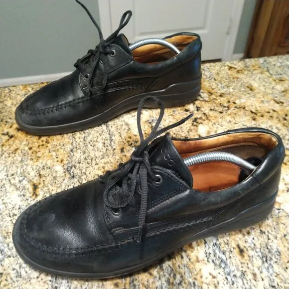 Ecco Moc Toe Leather Derby Vegetable Tanned Black Oxford Shoes Men's Size US 11