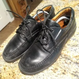 Ecco Moc Toe Leather Derby Vegetable Tanned Black Oxford Shoes Men's Size US 11