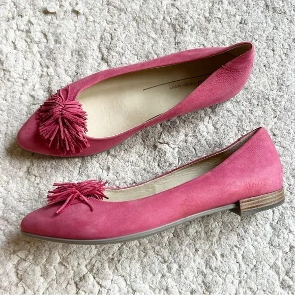 ECCO: Rich Pink Suede Tassel Pointed Toe Slip On Ballet Flats Size 40