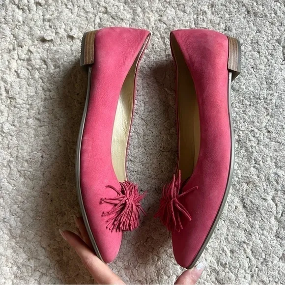 ECCO: Rich Pink Suede Tassel Pointed Toe Slip On Ballet Flats Size 40