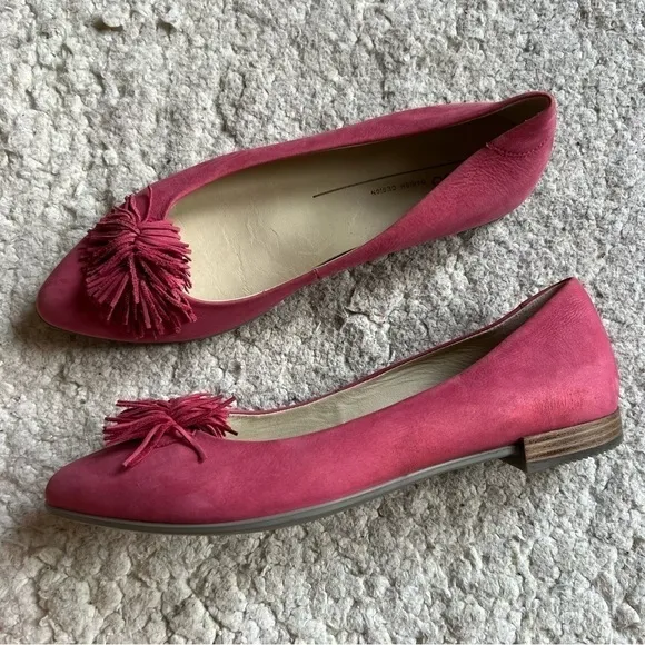 ECCO: Rich Pink Suede Tassel Pointed Toe Slip On Ballet Flats Size 40