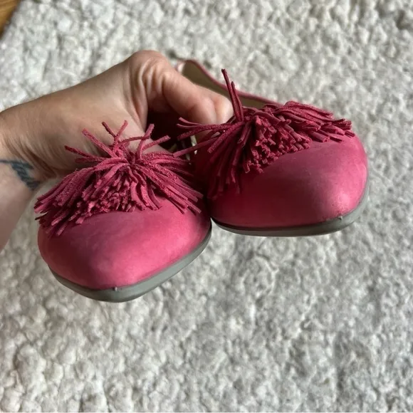 ECCO: Rich Pink Suede Tassel Pointed Toe Slip On Ballet Flats Size 40