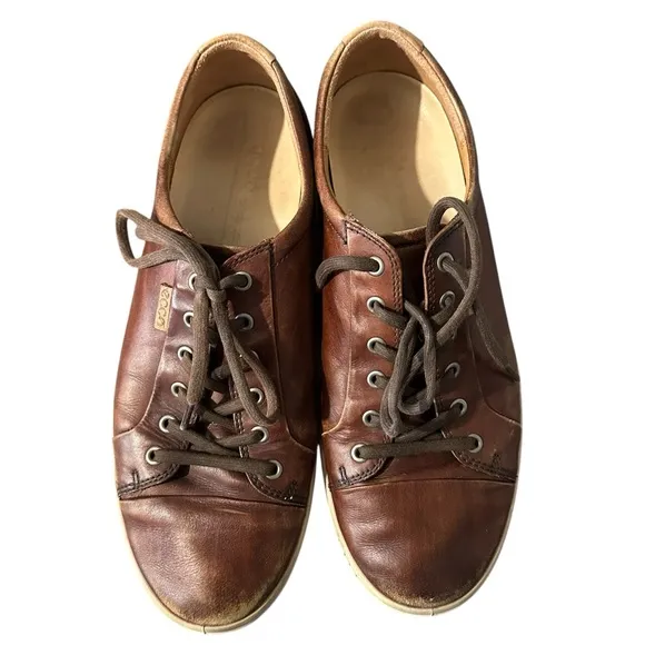 Ecco Shoes Mens Sz 11/11.5 Soft 7 Casual Sneaker Brown Leather Round Toe