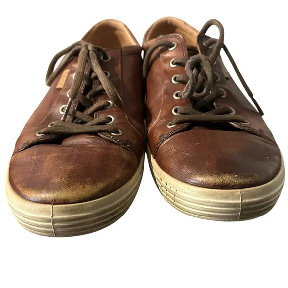 Ecco Shoes Mens Sz 11/11.5 Soft 7 Casual Sneaker Brown Leather Round Toe