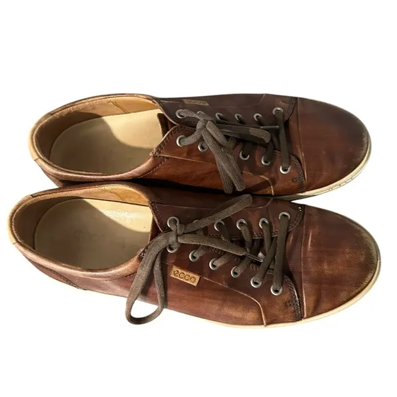 Ecco Shoes Mens Sz 11/11.5 Soft 7 Casual Sneaker Brown Leather Round Toe