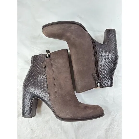 ECCO size 9 Mocha Leather SOLBJERG Dual Zip High Heels Ankle Boots
