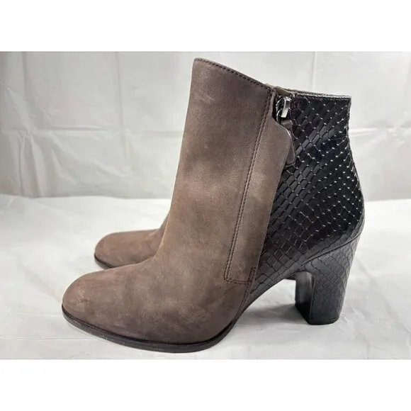 ECCO size 9 Mocha Leather SOLBJERG Dual Zip High Heels Ankle Boots