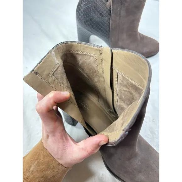 ECCO size 9 Mocha Leather SOLBJERG Dual Zip High Heels Ankle Boots