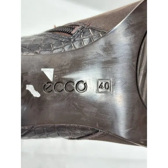 ECCO size 9 Mocha Leather SOLBJERG Dual Zip High Heels Ankle Boots