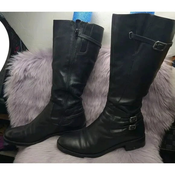 Ecco Tall Black Leather Side Zip Riding Boots Womens Size 41 EU / 10 - 10.5 US