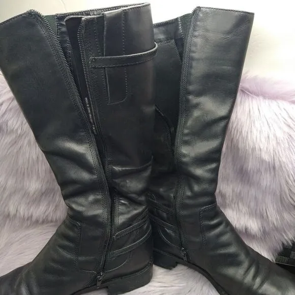 Ecco Tall Black Leather Side Zip Riding Boots Womens Size 41 EU / 10 - 10.5 US