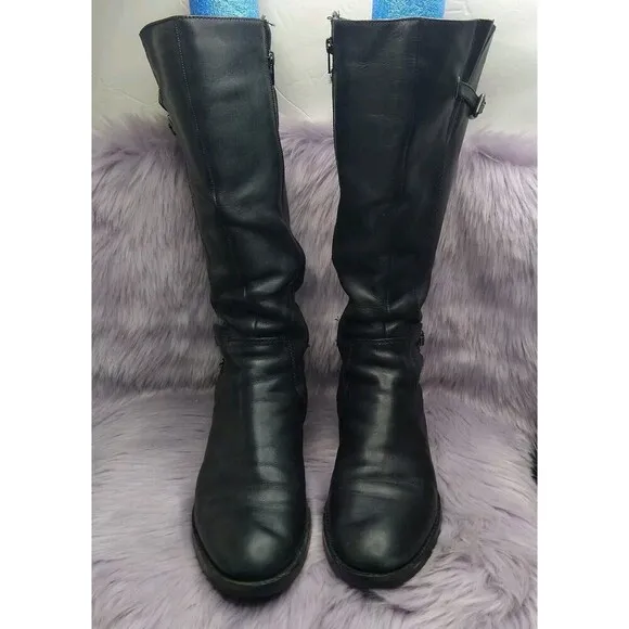 Ecco Tall Black Leather Side Zip Riding Boots Womens Size 41 EU / 10 - 10.5 US