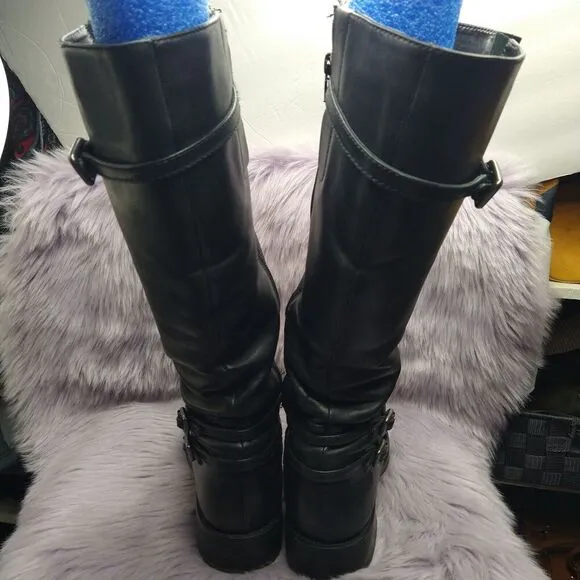 Ecco Tall Black Leather Side Zip Riding Boots Womens Size 41 EU / 10 - 10.5 US