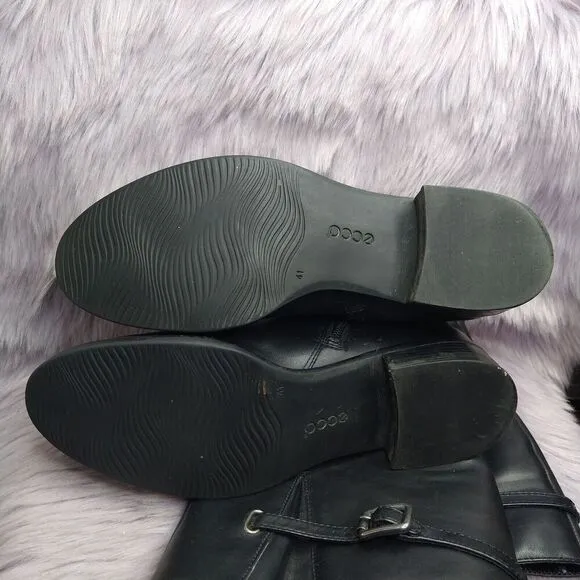 Ecco Tall Black Leather Side Zip Riding Boots Womens Size 41 EU / 10 - 10.5 US