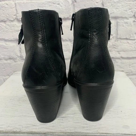 Ecco Touch Black Leather Side Zip Up Ankle Boots