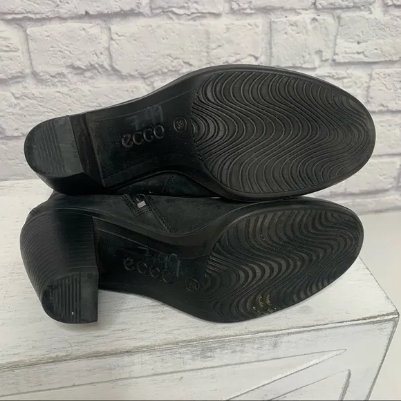 Ecco Touch Black Leather Side Zip Up Ankle Boots