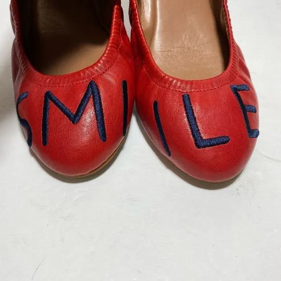 ED Ellen Degeneres Women's LangstonEmbroidered Smile Red Ballet Flats Size 7
