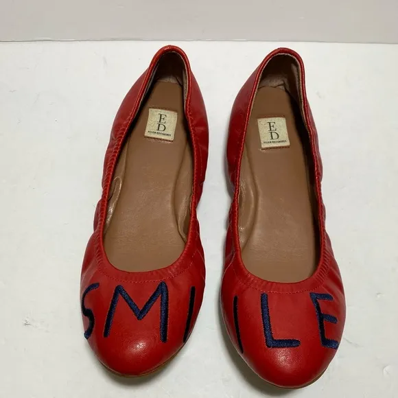 ED Ellen Degeneres Women's LangstonEmbroidered Smile Red Ballet Flats Size 7