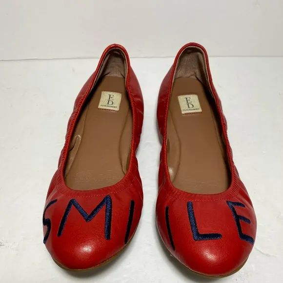 ED Ellen Degeneres Women's LangstonEmbroidered Smile Red Ballet Flats Size 7