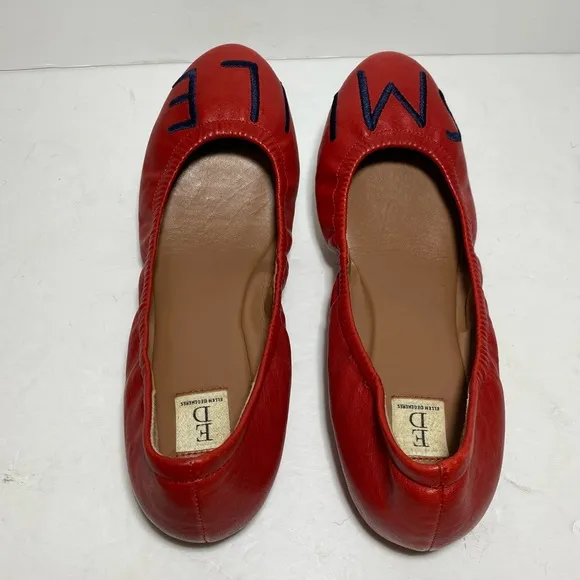 ED Ellen Degeneres Women's LangstonEmbroidered Smile Red Ballet Flats Size 7