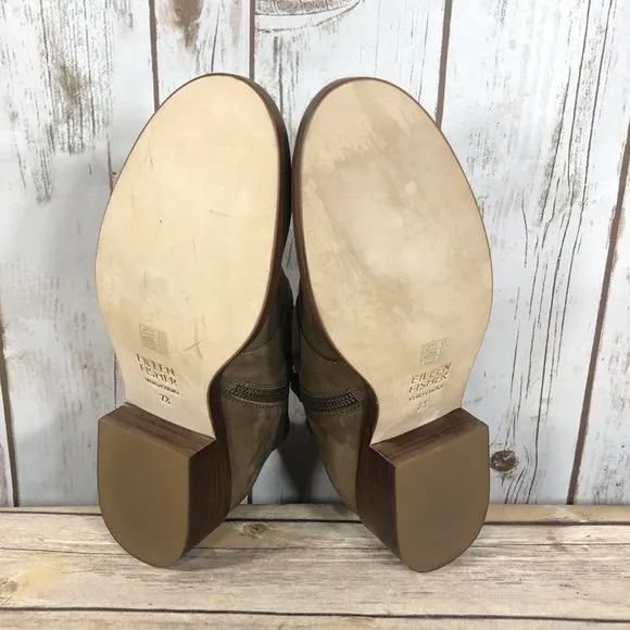 Eileen Fisher Billie Ankle Bootie Boots Womens Size 7.5 Nubuck Side Zip Beige