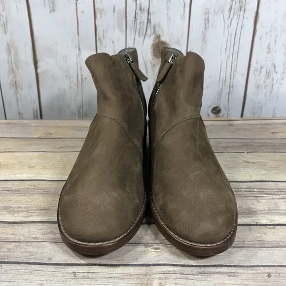 Eileen Fisher Billie Ankle Bootie Boots Womens Size 7.5 Nubuck Side Zip Beige